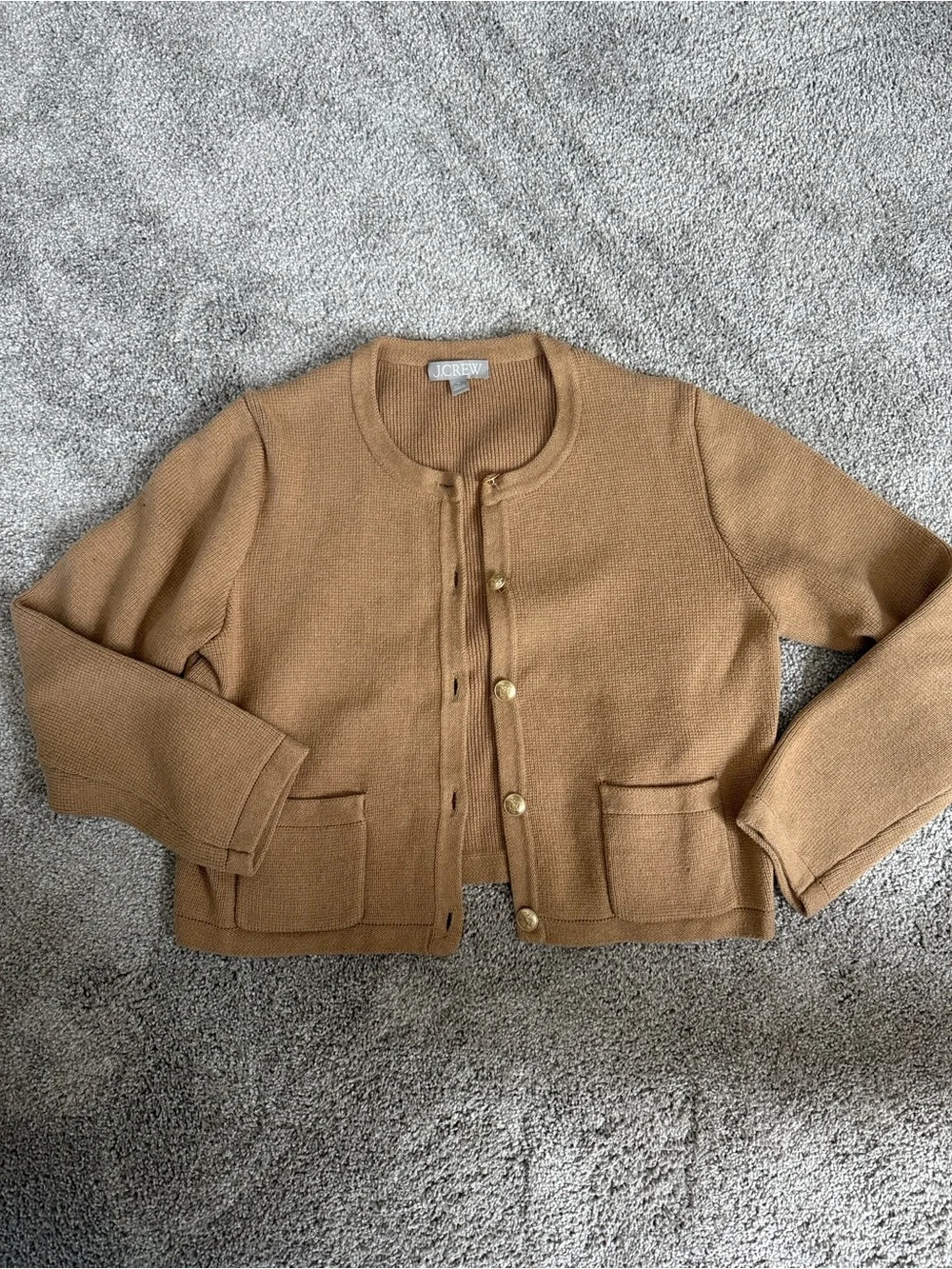 J. Crew Camel Cropped Lady Jacket with Gold Buttons